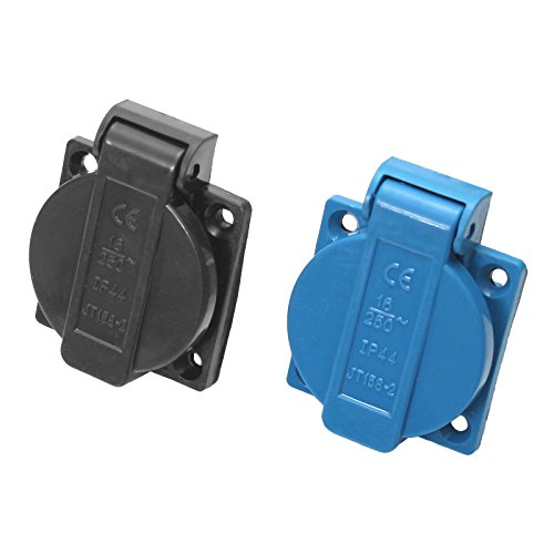 Edelstahlshop Einbausteckdose Schuko 230/250V/16A IP44 in 2 Farben auswählbar Blau & Schwarz (Schwarz) von Edelstahlshop