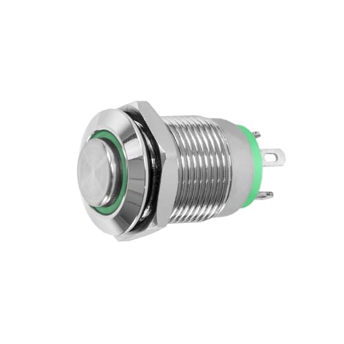 Edelstahlshop Taster 12V mit LED Beleuchtung, 2 Größen (12 oder 16mm), Grün, Drucktaste, EIN-AUS, Panel Montage von Edelstahlshop