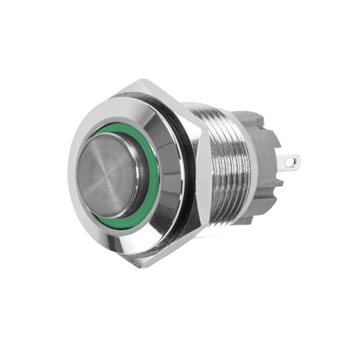 Taster oder Schalter 12V mit LED Beleuchtung (in 5 Farben), 2 Größen (12 oder 16mm) auswählbar (16mm Schalter, Grün) von Edelstahlshop