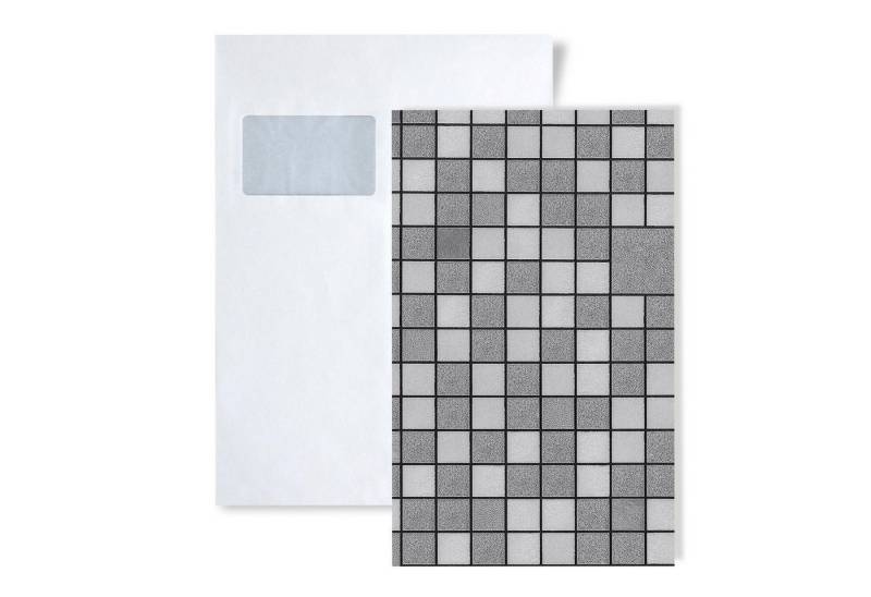 Edem Küchentapete 1 MUSTERSTÜCK S-1033-16 DIN A4 MUSTER der geometrischen Tapete, Metall-Effekte, geometrisch, Fliesen-Optik, (1 Musterblatt, ca. A5-A4), silber, platin, grau von Edem