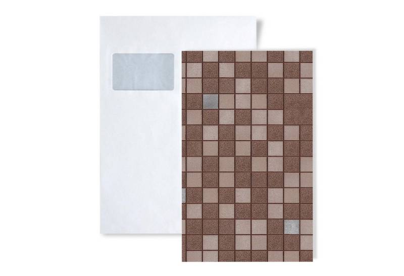 Edem Küchentapete 1 MUSTERSTÜCK S-1033-17 DIN A4 MUSTER der geometrischen Tapete, Metall-Effekte, geometrisch, Fliesen-Optik, (1 Musterblatt, ca. A5-A4), braun, beige, silber von Edem