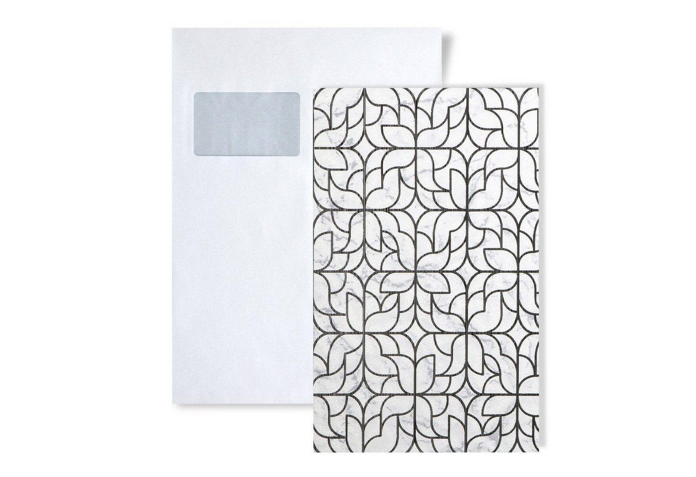 Edem Papiertapete S-85074BR30, glänzend, grafisch, ornamental, (1 Musterblatt, ca. A5-A4), weiß, hell-grau, schwarz, silber von Edem