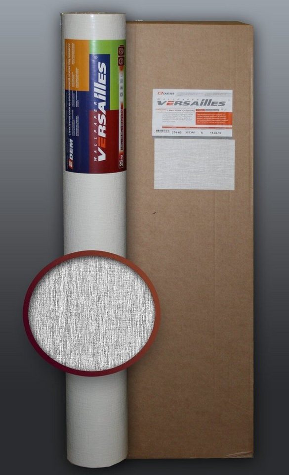 Edem Strukturtapete 80374BR60 XXL Dekorative Wand Vlies-Tapete überstreichbar 132 qm, strukturiert, matt, Strukturmuster, Textil-Optik, (1 Karton mit 5 Doppelrollen, 132,5 qm), Strukturvliestapeten zum Überstreichen, weiß von Edem