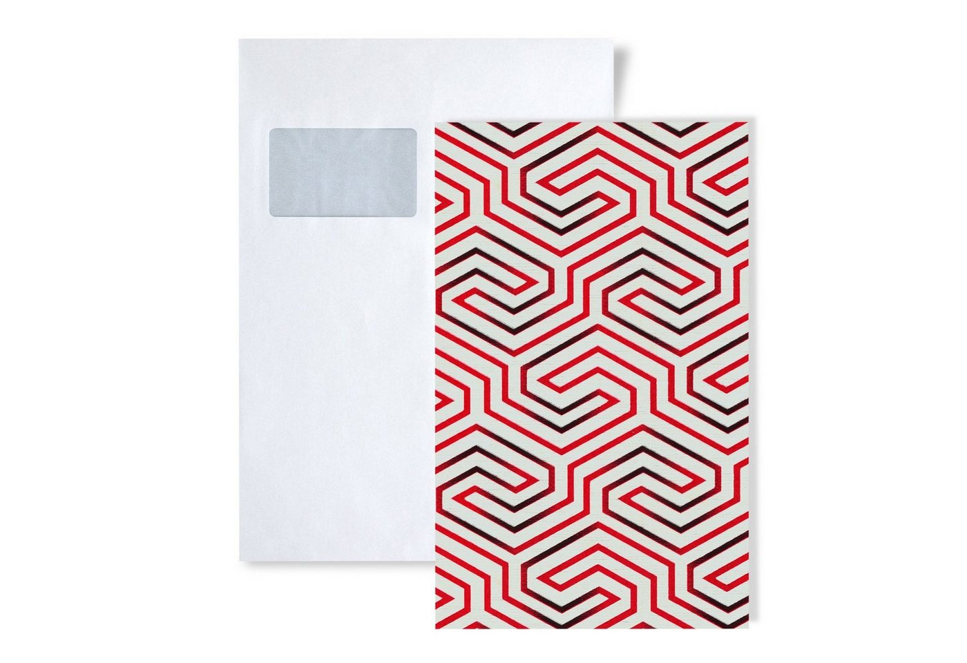 Edem Vliestapete S-84114BR90, glänzend, grafisch, ornamental, geometrisch, (1 Musterblatt, ca. A5-A4), weiß, himbeer-rot, schwarz von Edem