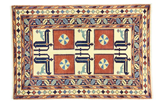 Eden Kunststoff Shirvan Teppich Hand geknotet, Baumwolle, Mehrfarbig, 107 x 153 cm von Eden Carpets