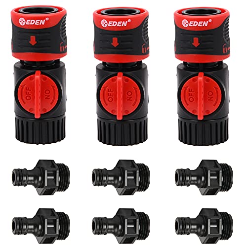 Eden 93218 Premium Garden Connect mit Absperrventil und Wasserstopp & Lock Funktion Quick Release Kit Schlaucharmaturen und Adapter (3 Sets/9 Stück) von Eden