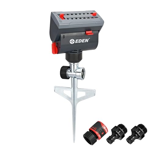 Eden 94145 4-Fach Verstellbarer Mini-Turbo-Sprinkler mit Stufenspike-Getriebeantrieb, strapazierfähig, Gartenbewässerungssystem, Garten und Rasen, Abdeckung bis zu 4069 m² von Eden