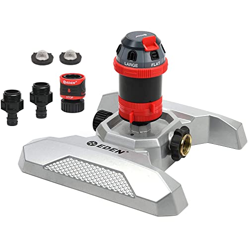 Eden 96122 Gartensprinkler aus Metall, verstellbar, 6 Muster, mobiler Drehgetriebeantrieb, Gartensprinkler für Hof mit Schnellanschluss, Starter-Set, bewässert bis zu 24,4 m im Durchmesser von Eden