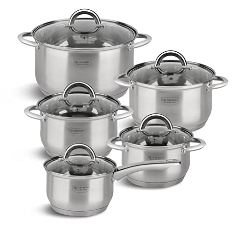 EDENBERG 10 TLG Topfset Induktion, Edelstahl Kochtopf Set Induktion | Induktions Töpfe Set, Töpfe Induktion, Kochtöpfe für Induktionsherd | Topfset Edelstahl, Kochtopfset, Topfset induktionsgeeignet von Edenberg