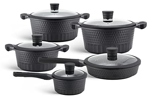 Edenberg 10 TLG Topfset Induktion, 5-teilig, Schwarz, Kochgeschirr-Set, Induktions-Töpfe, Kochtöpfe, Pfanne, für Elektro-, Gas- und Induktionsherd, Backofenfest, Spülmaschinengeeignet Edenberg 10 TLG Topfset Induktion, 5-teilig, Schwarz, Kochgeschirr-Set, Induktions-Töpfe, Kochtöpfe, Pfanne, für Elektro-, Gas- und Induktionsherd, Backofenfest, Spülmaschinengeeignet von Edenberg