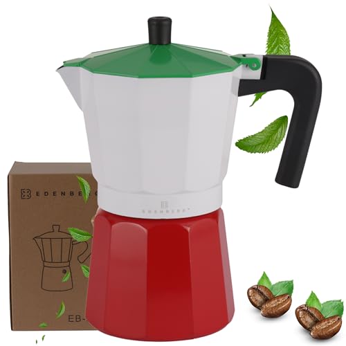 EDENBERG MARBLE EB-9312 Kaffee, Brühmaschine, Kaffeemaschine 450ml, für 9 Tassen, ideal zum Brühen von Espresso, Induktion und Gas geeignet, grün-weiß-rot von Edenberg