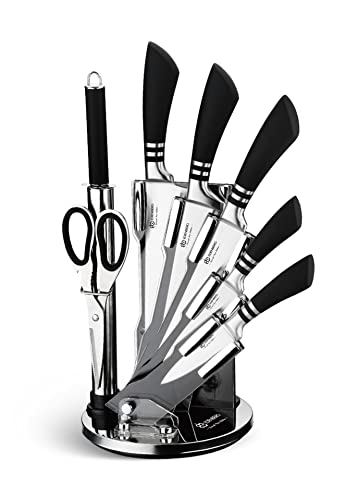 EDENBERG Messerset 8-teilig 360°Küchenmesser Schere Kochmesser Brotmesser Schneidemesser scharfes Küchenmesserset - Keramik-Küchenmesser-Set (8-teilig mit Messerblock) EB-00905 von Edenberg
