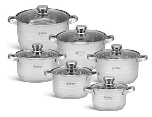 EDENBERG Topfset 12-teiliges Induktions Töpfe Set, Edelstahl Kochtöpfe Set mit Deckel, für Gas, Elektro, Halogen, Keramik und Induktionsherde von Edenberg