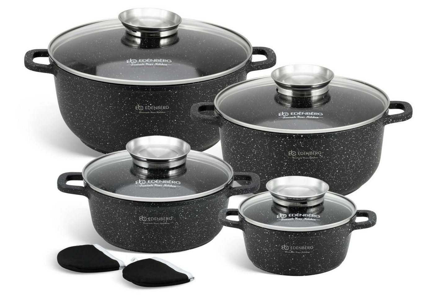 Edenberg Topf-Set Schöne schwarze Töpfe, Topfset, 6,8L/4,5L/2,3L/1,3L, Aluminium, Keramik (8-tlg., Zeitloses Design des Topfsets. Eine ideale Geschenkidee) von Edenberg