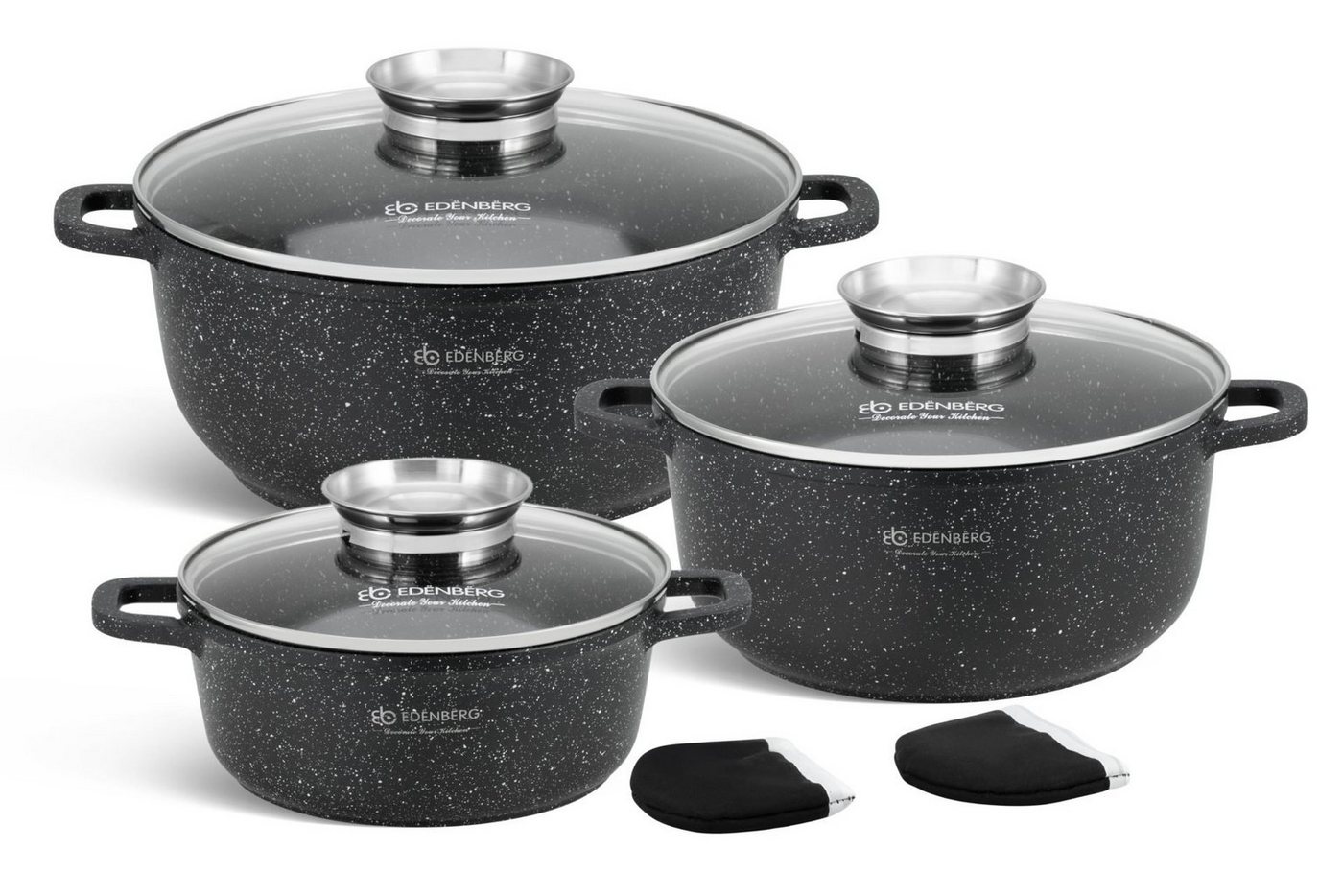 Edenberg Topf-Set Schöne schwarze Töpfe, Topfset, 6,8L/4,5L/2,3L Induktion, Aluminium, Keramik (6-tlg., Zeitloses Design des Topfsets. Eine ideale Geschenkidee) von Edenberg