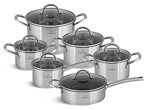 Topfset mit Pfanne - Beständig Gegen Hohe Temperaturen - Töpfe Set Geeignet für Alle Herdarten - Topfset Induktion aus Edelstahl - Hochwertiger Topf mit Marmorpfanne für Kochen von Edenberg