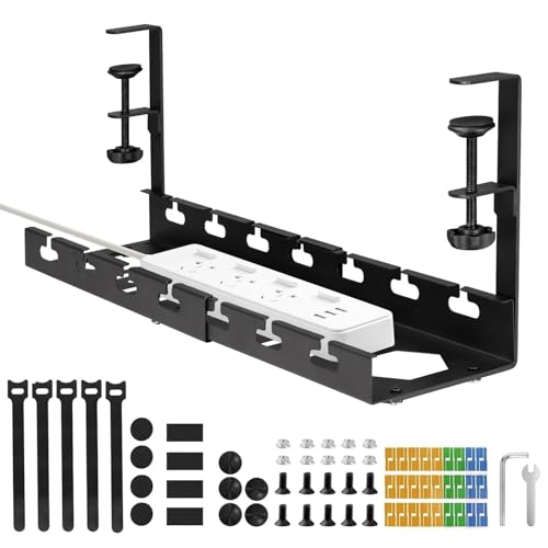 Kabelmanagement Schreibtisch Organizer – 29-55 cm Verstellbares Tablett, Einziehbare Kabelablage Ohne Bohren, Stabiler Stahldraht-Organizer für Perfekte Kabelordnung im Homeoffice Oder Büro von Edencomer