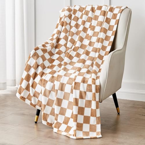 Edenleaf Karierte Decke, Flanell-Überwurf, Decken, weich, gemütlich, kariert, Gitterdruck, Schachbrett, Gingham-Muster, Überwürfe für Bett, Sofa, Couch für alle Jahreszeiten, 127 x 152 cm, Blond von Edenleaf