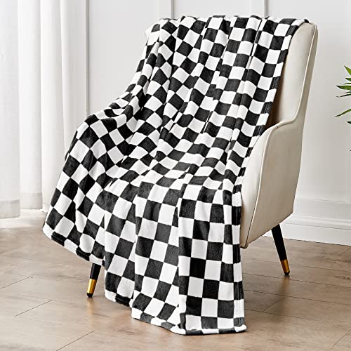 Edenleaf Karierte Decke, Flanell-Überwurf, Decken, weich, gemütlich, kariert, Gitterdruck, Schachbrett, Gingham-Muster, Überwürfe für Bett, Sofa, Couch für alle Jahreszeiten, 127 x 152 cm, Schwarz von Edenleaf