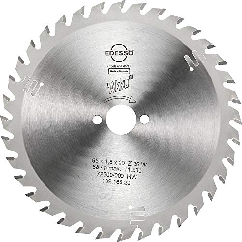 Edessö 13216520 HM-Kreissägeblatt Profi-Akku Mehrzahn HW, Z=36 W, 165 x 1,8/1,2 x 20 mm, Silber von Edessö