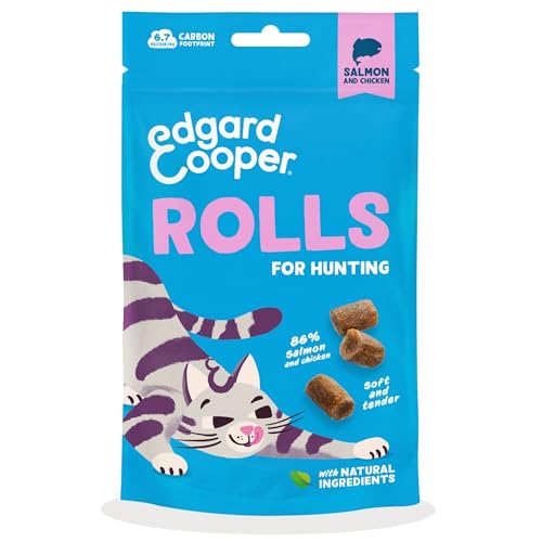 Edgard Cooper natürliche Katzensnacks,Rolls mit Lachs und Huhn (1 x 45 g Beutel),getreidefrei, mit frischem Fleisch, hoher Proteingehalt, perfekt für Jagdspiele, natürliche Zutaten & ohne Zuckerzusatz von Edgard Cooper