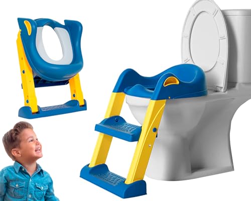 Edibaby, Toilettensitz Kinder, Toiletten-Adapter mit Treppe, für WC, Tragbar, Verstellbar, voll Kompatibel, gepolstertes Kissen, Alter 1 bis 7 Jahre (Blau und Gelb) von Edibaby