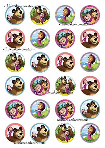 24 x Essbare Kuchendekorationen aus Esspapier mit der Aufschrift „Mascha und der Bär“ von Ediblecakedecorations