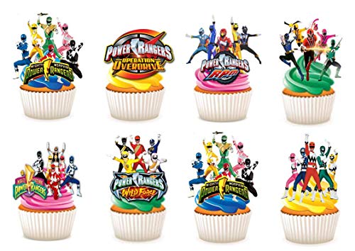 24 x Kuchen-, Backwarendekoration aus Esspapier mit Motiv „Power Rangers“ von Ediblecakedecorations