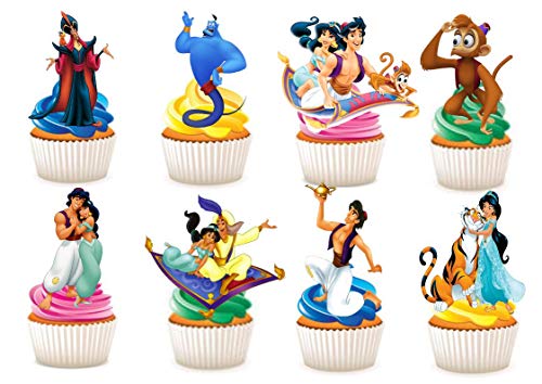 30 x Kuchen-, Backwarendekoration aus Esspapier zum Aufstellen mit Motiv „Aladdin“ von Ediblecakedecorations