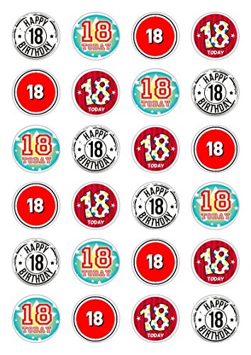 Tortenaufsatz aus Esspapier zum 18. Geburtstag für Cupcakes, Kuchen, Geburtstag, Feiern, 24 Stück von Ediblecakedecorations