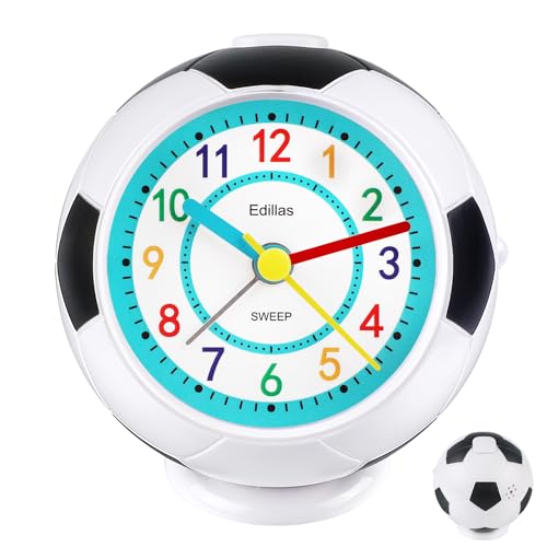 Edillas Wecker Kinder Jungen,Kinderwecker Analog Fußball Geräuschlos Ohne Ticken mit Licht Schlummerfunktion Wecker mit Schlafzimmer Nachttisch Tisch Aufwachenuhr(Schwarz) von Edillas