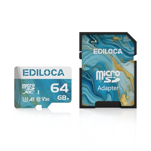 64GB Micro SD Karte Speicherkarte mit SD-Adapter, 90MB/s Lesegeschwindigkeit UHS-I C10, U1, V10, A1 Wasserdicht Stoßfest, 64GB Micro SD Card Kompatibel mit Smartphone, Kamera, Dashcam, Drohnen 64GB Micro SD Karte Speicherkarte mit SD-Adapter, 90MB/s Lesegeschwindigkeit UHS-I C10, U1, V10, A1 Wasserdicht Stoßfest, 64GB Micro SD Card Kompatibel mit Smartphone, Kamera, Dashcam, Drohnen von Ediloca