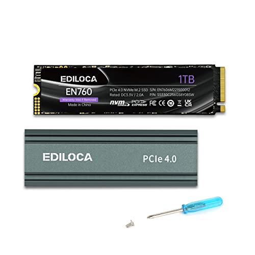 Ediloca EN760 Interne SSD mit Kühlkörper 1 TB PCIe Gen4, NVMe M.2 2280, bis zu 5000 MB/s, 3D NAND TLC, Internes Solid State Drive, dynamischer SLC-Cache, kompatibel mit PS5 und PC Ediloca EN760 Interne SSD mit Kühlkörper 1 TB PCIe Gen4, NVMe M.2 2280, bis zu 5000 MB/s, 3D NAND TLC, Internes Solid State Drive, dynamischer SLC-Cache, kompatibel mit PS5 und PC von Ediloca