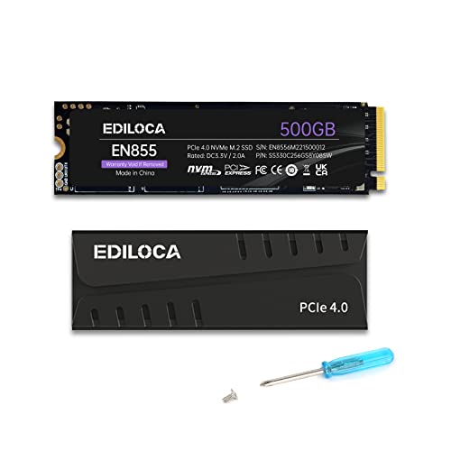Ediloca EN855 Interne Gaming SSD mit Kühlkörper, 500 GB PCIe Gen4, NVMe M.2 2280, bis zu 7400 MB/s, Internes Solid State Drive, DRAM-Cache konfigurieren, kompatibel mit PS5 und PC Ediloca EN855 Interne Gaming SSD mit Kühlkörper, 500 GB PCIe Gen4, NVMe M.2 2280, bis zu 7400 MB/s, Internes Solid State Drive, DRAM-Cache konfigurieren, kompatibel mit PS5 und PC von Ediloca