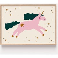 Kinderzimmer Poster Pferd, Einhorn Wanddeko Für Babyzimmer, Niedliche Tierillustration, Geschenk Zur Geburt & Taufe, Rosa von EdinaVargaDesigns