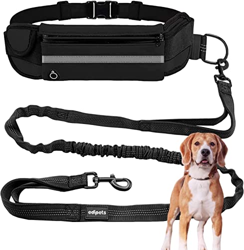 Edipets, Joggingleine Hunde, Freihändig, Laufen, Wandern, Gurtband, Anti-Stress, Reflektierend, 160-220 cm (Schwarz) von Edipets