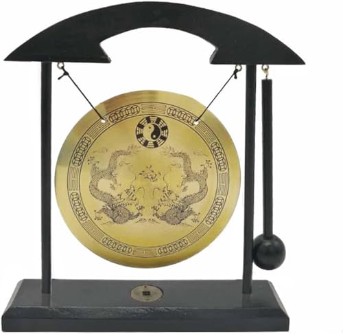 Mini Desktop Doppel Drachen Gong Feng Shui Gong Windspiel Schlagwerk Instrument mit Sockel, Heimtextilien Handwerk Dekoration. 21 * 19cm von EdirFtra