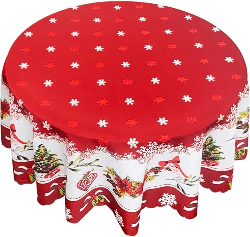 EdirFtra Weihnachtstischdecke, runde Tischdecke, Durchmesser 150 cm, waschbar, für Weihnachtsessen, Party, Küchendekoration, rot,A,150CM von EdirFtra