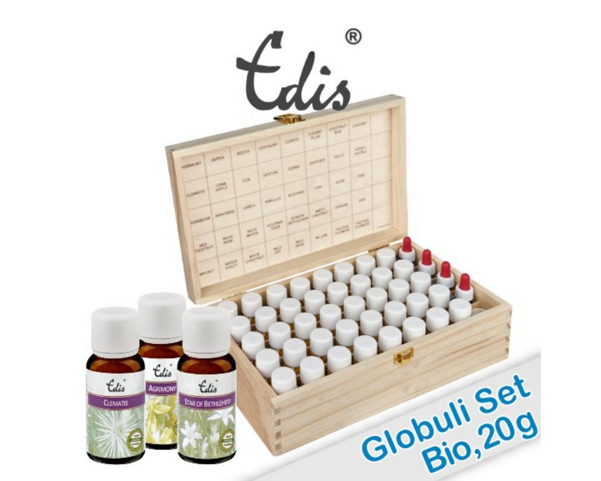 Edis Aufbewahrungsbox Edis® Bio* 20g Bachblüten Globuli Set in Holzbox von Edis