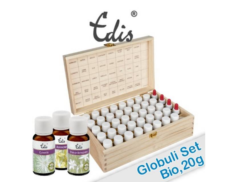 Edis Aufbewahrungsbox Edis® Bio* 20g Bachblüten Globuli Set in Holzbox von Edis