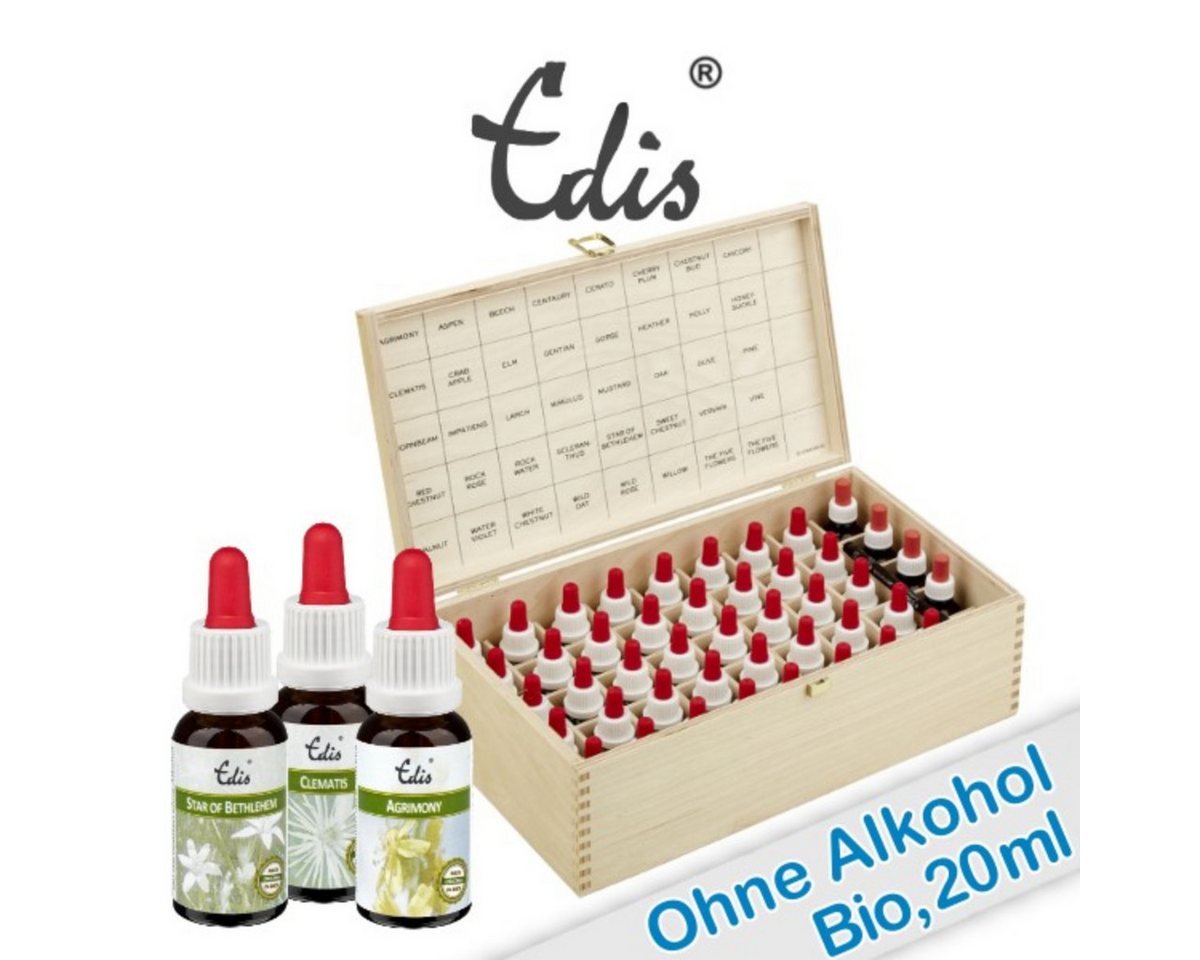 Edis Aufbewahrungsbox Edis® Bio* 20ml alk.-frei Bachblüten Set in Holzbox Typ HB3 von Edis