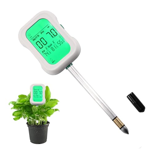 Editbar 7-in-1 Bodenmessgerät – mit HD-LCD-Display Misst Bodenfruchtbarkeit, Feuchtigkeit, pH, Nährstoffe, Licht, Temperatur & Luftfeuchtigkeit, Bodentester für Landwirtschaft, Garten, Pflanzenpflege von Editbar