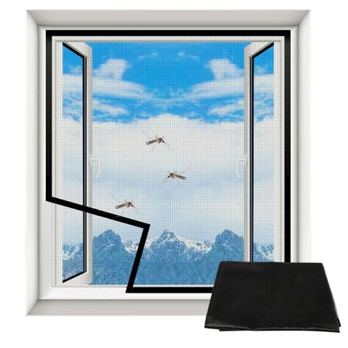 Editbar Fliegengitter Fenster – Insektenschutz Fenster mit Klettband Selbstklebend, Katzensichere Fliegengitter Abnehmbar, Waschbar, Langlebig&Robust, Für Schlafzimmer&Wohnzimmer(Schwarz) von Editbar