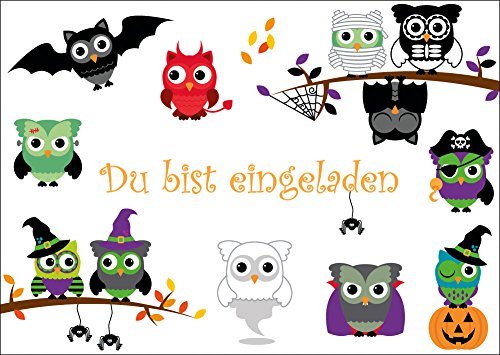 10-er Set gruselige Eulen-Einladungskarten zur Halloween- oder Gruselparty für kleine Kinder von EDITION COLIBRI (10646) von Edition Colibri