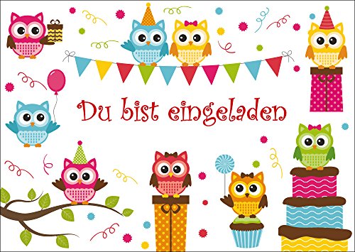 10-er-Set niedliche Eulen-Einladungskarten (10712) / Geburtstagseinladungen Kinder Mädchen Jungen zum Kindergeburtstag von EDITION COLIBRI © - umweltfreundlich, da klimaneutral gedruckt von Edition Colibri