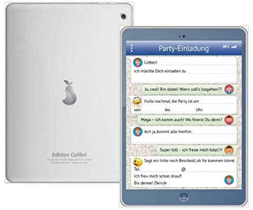 10-er-Set lustige Handy-/Tablet-Einladungskarten mit WhatsApp-Nachricht und Smileys/Emojis zum Kindergeburtstag oder zur Party von EDITION COLIBRI © (10730) von Edition Colibri