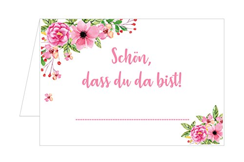 Edition Seidel Set 100 Premium Tischkarten Platzkarten Namenskarten Hochzeit Geburtstag Taufe Kommunion Konfirmation Firmung Jugendweihe Feier Jubiläum (Rosa Blumen, 100 Karten) von Edition Seidel