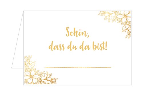 Set 50 Premium Tischkarten Platzkarten Namenskarten Hochzeit - Geburtstag - Taufe - Kommunion - Konfirmation - Feier - Schön, dass du da bist von Edition Seidel