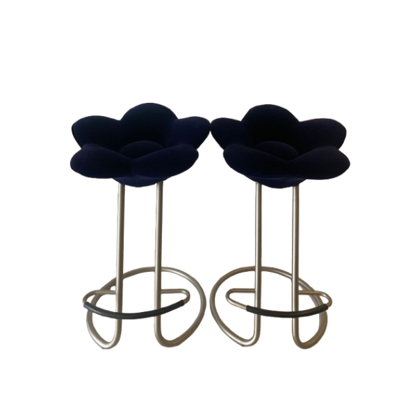 2er-Set Blumen Hocker aus Samt (Blau), Edra von Edra