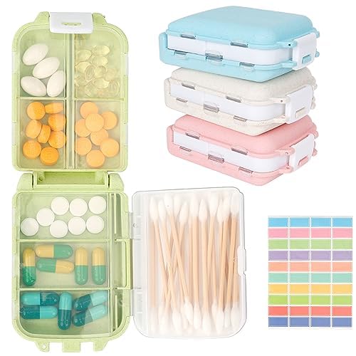 4Pcs Reise Pillendose Klein, 8 Fächer Tablettenbox 7 Tage Medikamentenbox Klein Unterwegs mit Etiketten, Tabletten Organizer um Medizin, Vitamin zu speichern, Pillen Organizer für Reise & Tägliches von Edteanu